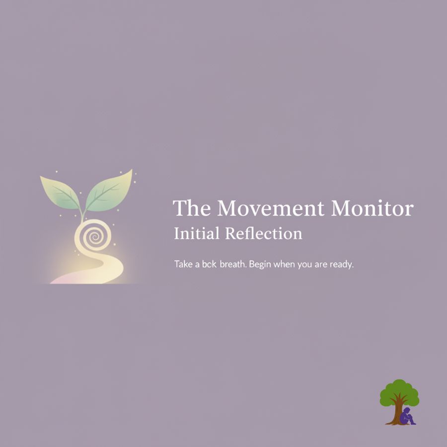 Little Ro logo with abstract, unfolding shapes on a soft lilac background, titled: The Movement Monitor Initial Reflection.