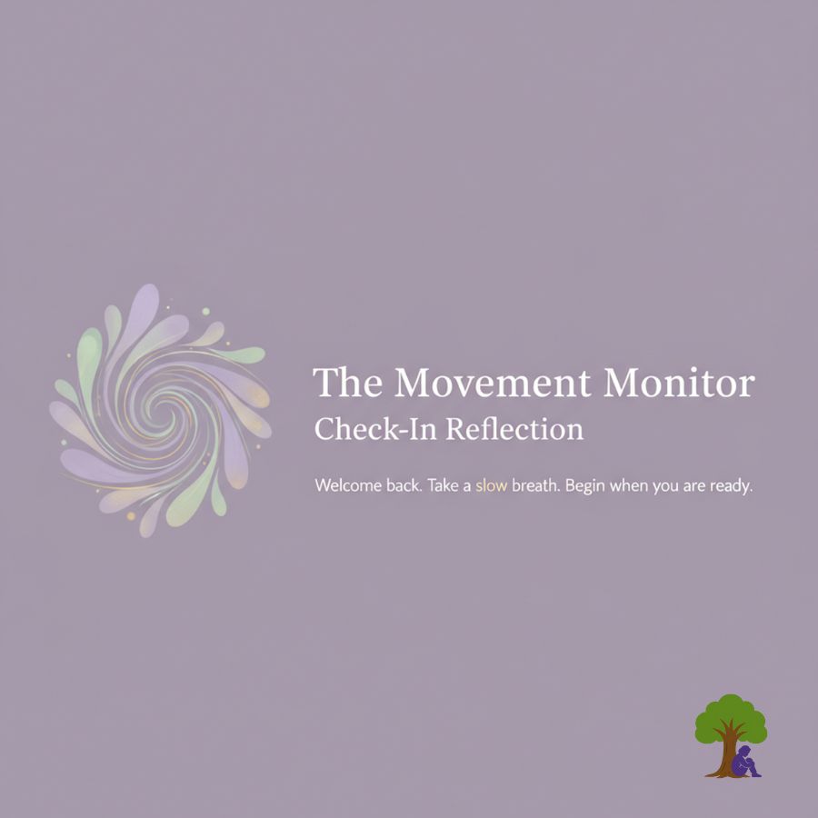 Little Ro logo with abstract, spiralling growth shapes on a soft lilac background, titled: The Movement Monitor Check-In Reflection.