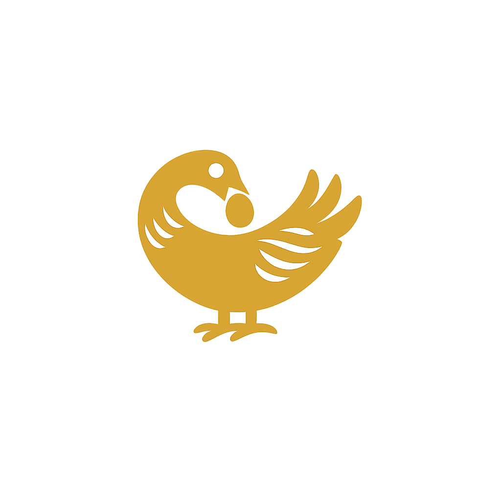 A minimalist gold icon of the Sankofa bird, a West African Adinkra symbol of a bird with its head turned backwards, representing the importance of learning from the past to build the future.